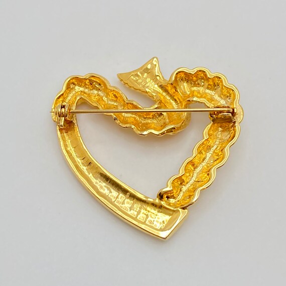 Golden Rhinestone Heart Brooch - image 6