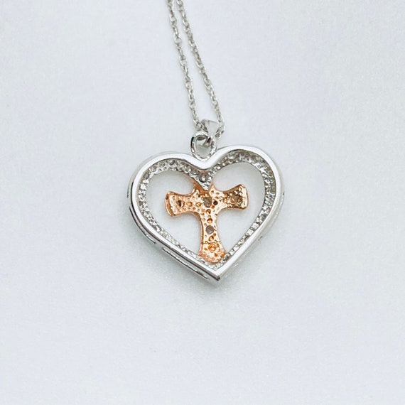 925 Sterling Silver Heart and Cross Pendant - dia… - image 8