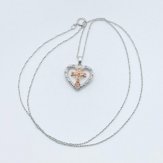 925 Sterling Silver Heart and Cross Pendant - dia… - image 5