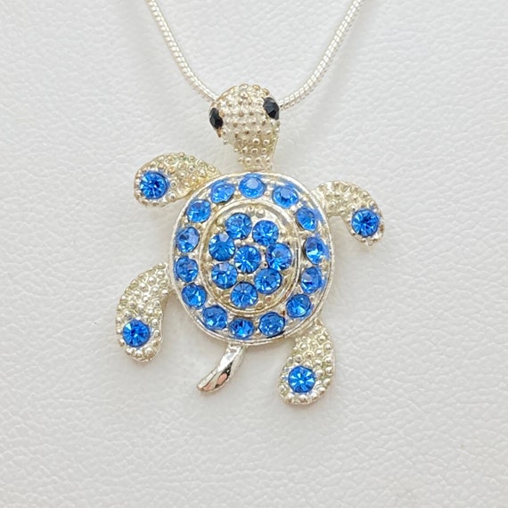 Blue Rhinestone Sea Turtle pendant - image 1