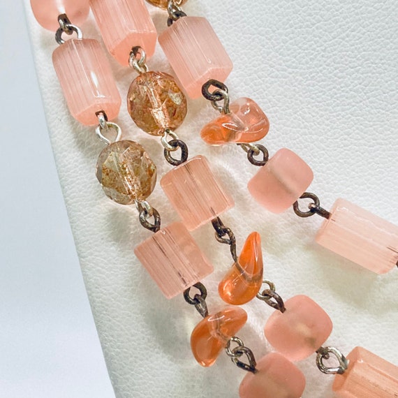 Pink Crystal Necklace Pink Glass Bead Necklace vi… Gem