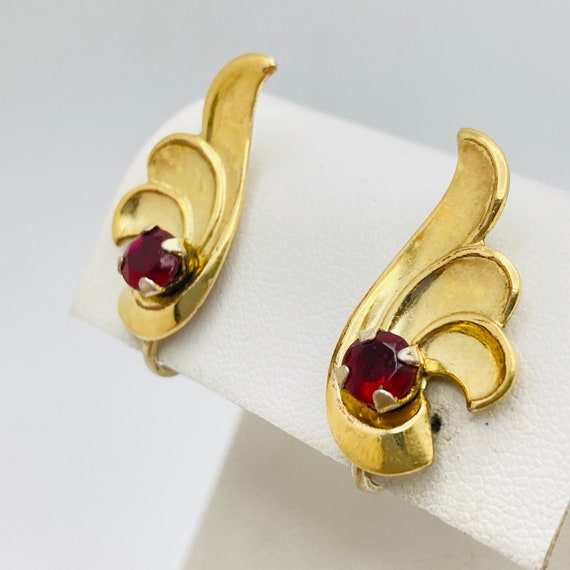 Sterling Silver and Ruby Art Nouveau Style Earrin… - image 1