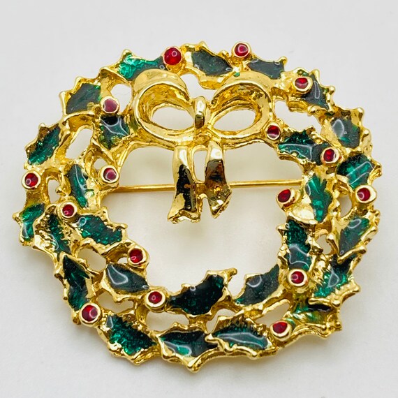 Christmas Wreath Pin - holly brooch - image 2