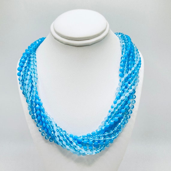 Blue Torsade Necklace - Vintage Blue Plastic Twis… - image 1