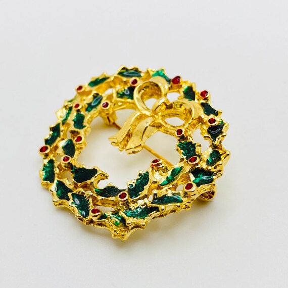 Christmas Wreath Pin - holly brooch - image 3