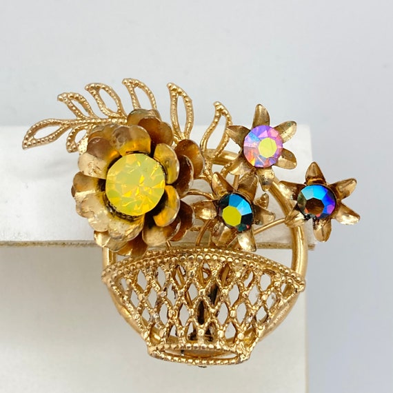 Rhinestone Flower Bouquet brooch - Aurora Boreali… - image 5