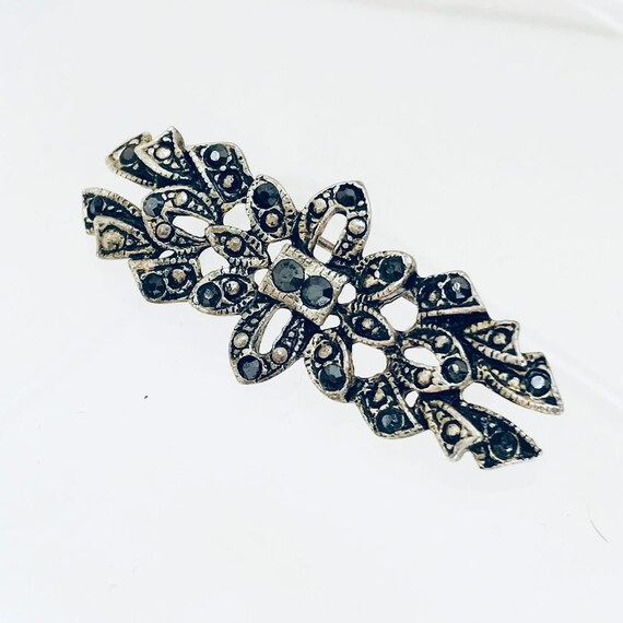 Marcasite Style Brooch - black rhinestone pin - v… - image 2