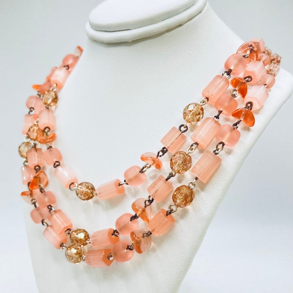 Pink Crystal Necklace Pink Glass Bead Necklace vi… Gem
