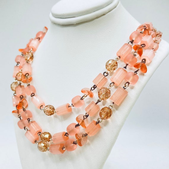 Pink Crystal Necklace - Pink Glass Bead Necklace - vi… - Gem