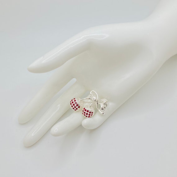 Red Rhinestone Cherry Brooch - image 6