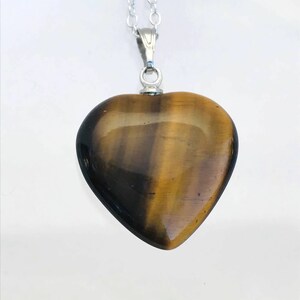 Tigers Eye Heart Pendant - cats eye pendant - 18 inch 925  Silver chain - tigers eye necklace