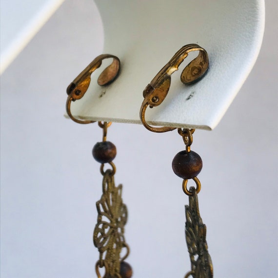 Wooden bead Earrings - bronze tone earrings - met… - image 6