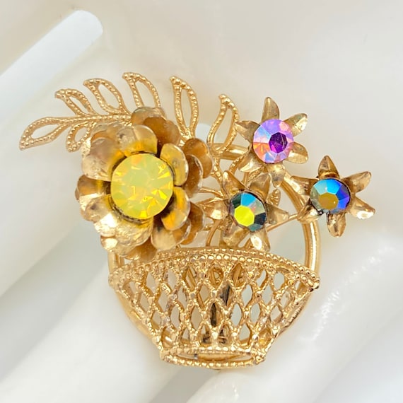 Rhinestone Flower Bouquet brooch - Aurora Boreali… - image 1