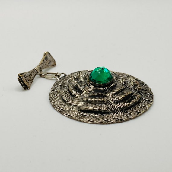 Art Deco Antique Silver Tone Pin with Irish Green… - image 5