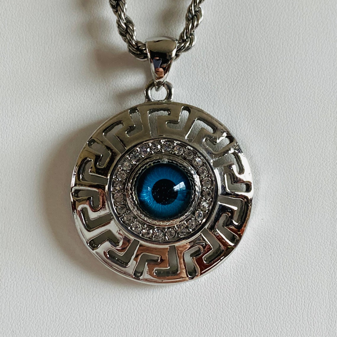 Evil Eye Necklace 26 inch Rope Chain Mal de Ojo vintage Etsy