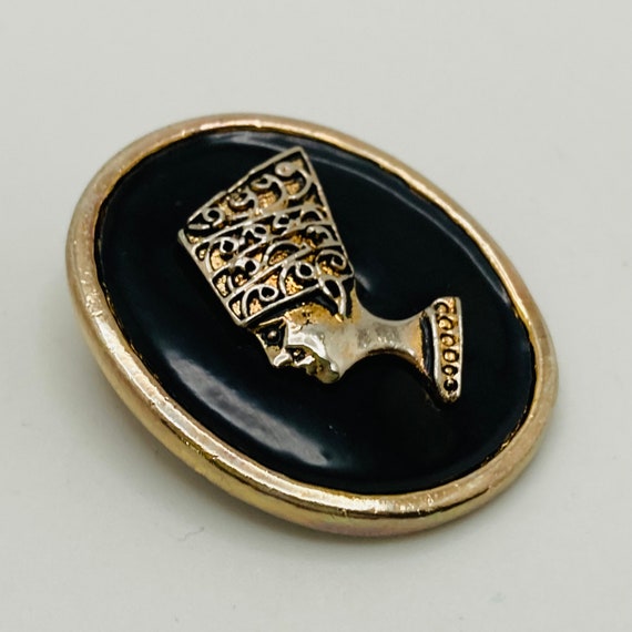 Nefertiti Brooch - Black Enamel Nefertiti Pin - A… - image 3