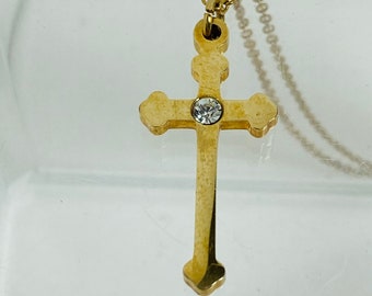 Gold Tone Cross Pendant - crystal rhinestone accent cross - catholic - christian - religious