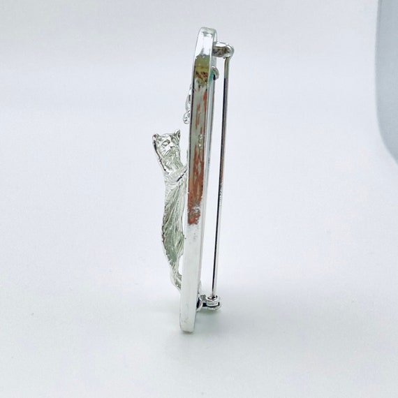 AJC Cat Brooch - Silver Tone Cat Pin - Mirror pin… - image 3