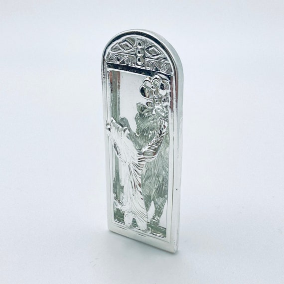 AJC Cat Brooch - Silver Tone Cat Pin - Mirror pin… - image 2