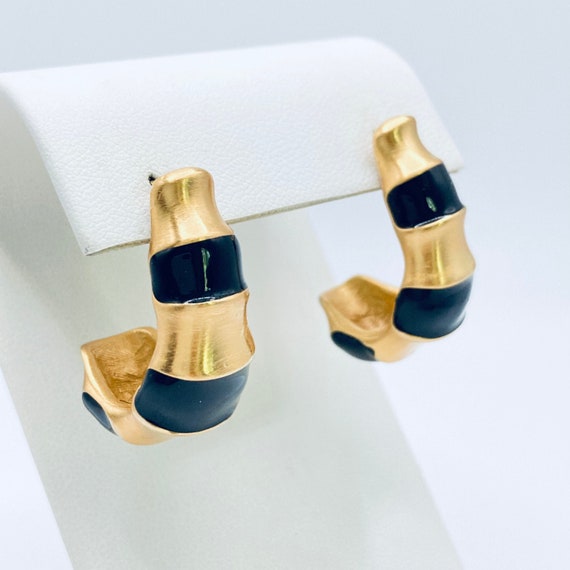 ANNE KLEIN Bamboo Earrings - Matte Gold Tone and Black Earrings 
