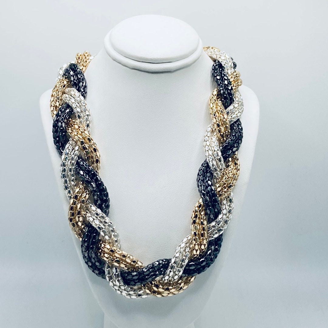 Brown Metal Ball & Multi Rings Mesh Necklace