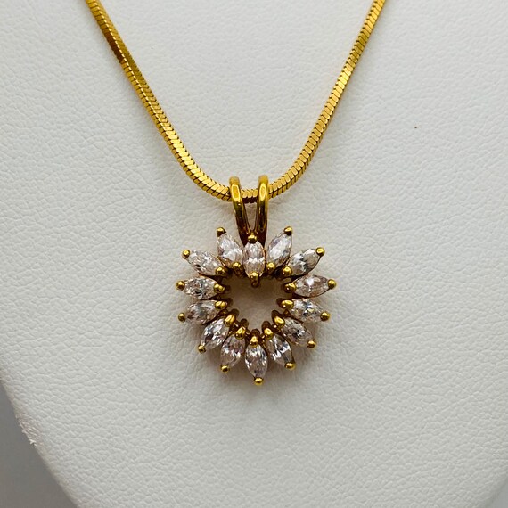 Clear Crystal Heart Pendant - Crystal Heart Necklace - gold tone heart pendant View 4