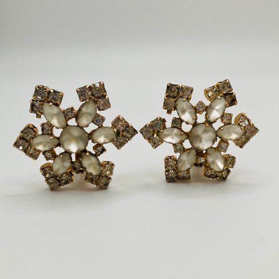 Frosted Glass Snowflake Earrings - Rhinestone Sno… - image 5