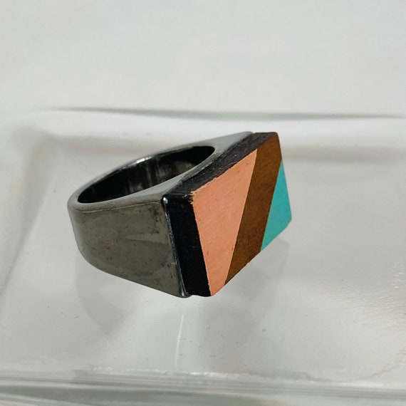 Wooden Rectangle statement ring - Size 7 ring - C… - image 6