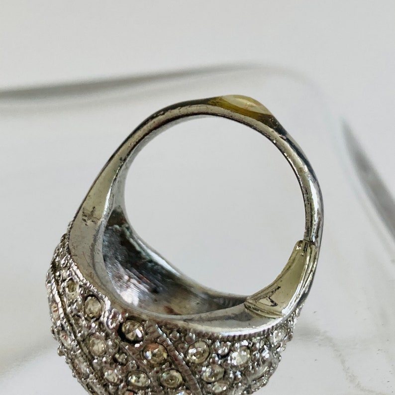 silver tone ring cocktail ring Size 7 Rhinestone Dome Ring vintage ring silver rhinestone ring large statement ring bling ring