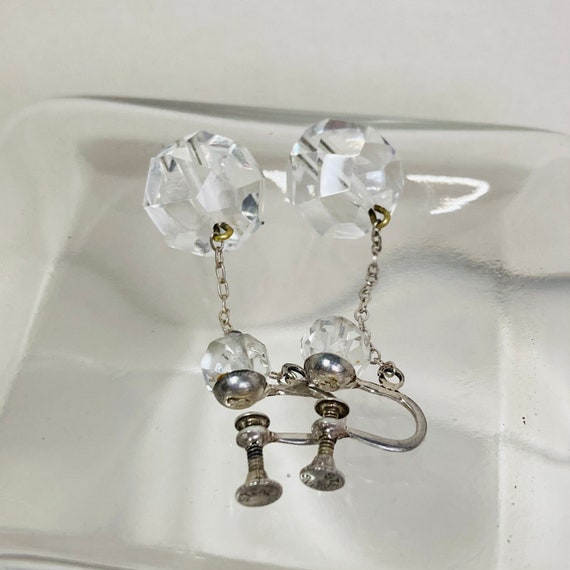 Sterling Silver Crystal Ball Earrings - Sterling Silver Screwback Earrings - Vintage Sterling Silver Earrings - Crystal Dangle Earrings View 6