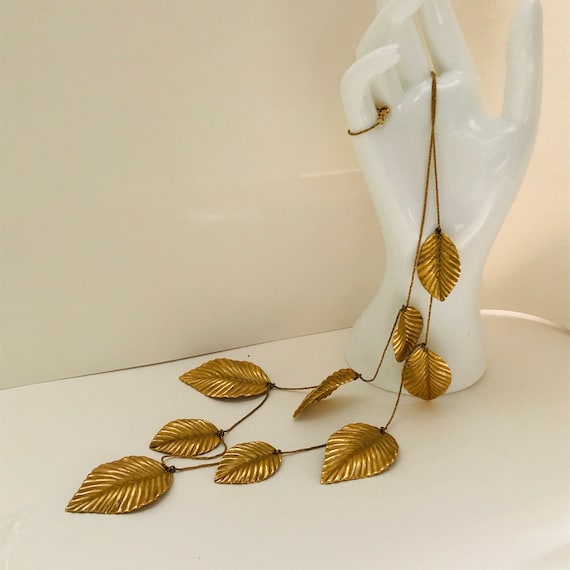 NAPIER 30 inch Golden Leaves Necklace -  vintage leaf necklace