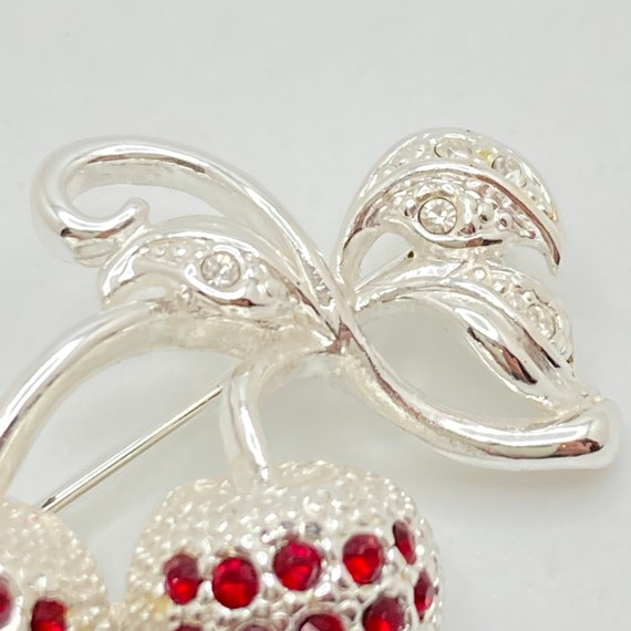 Red Rhinestone Cherry Brooch - image 7