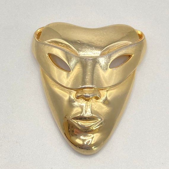 Masquerade Mask Brooch - Golden Masquerade Pin - image 1