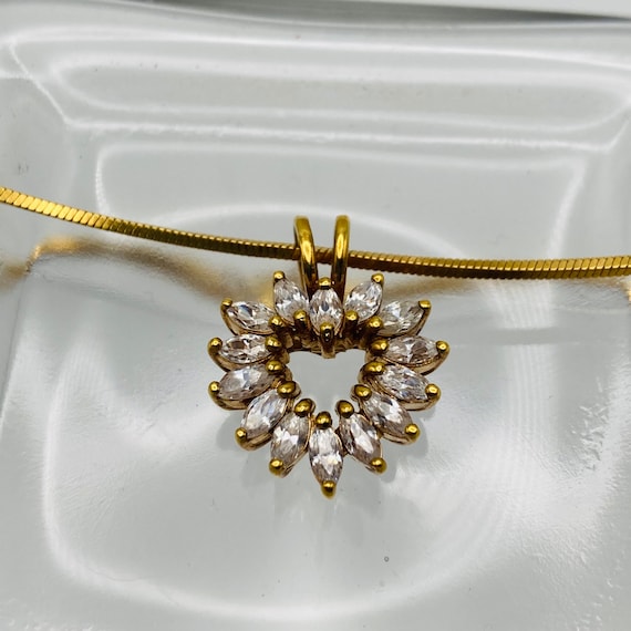 Clear Crystal Heart Pendant - Crystal Heart Necklace - gold tone heart pendant