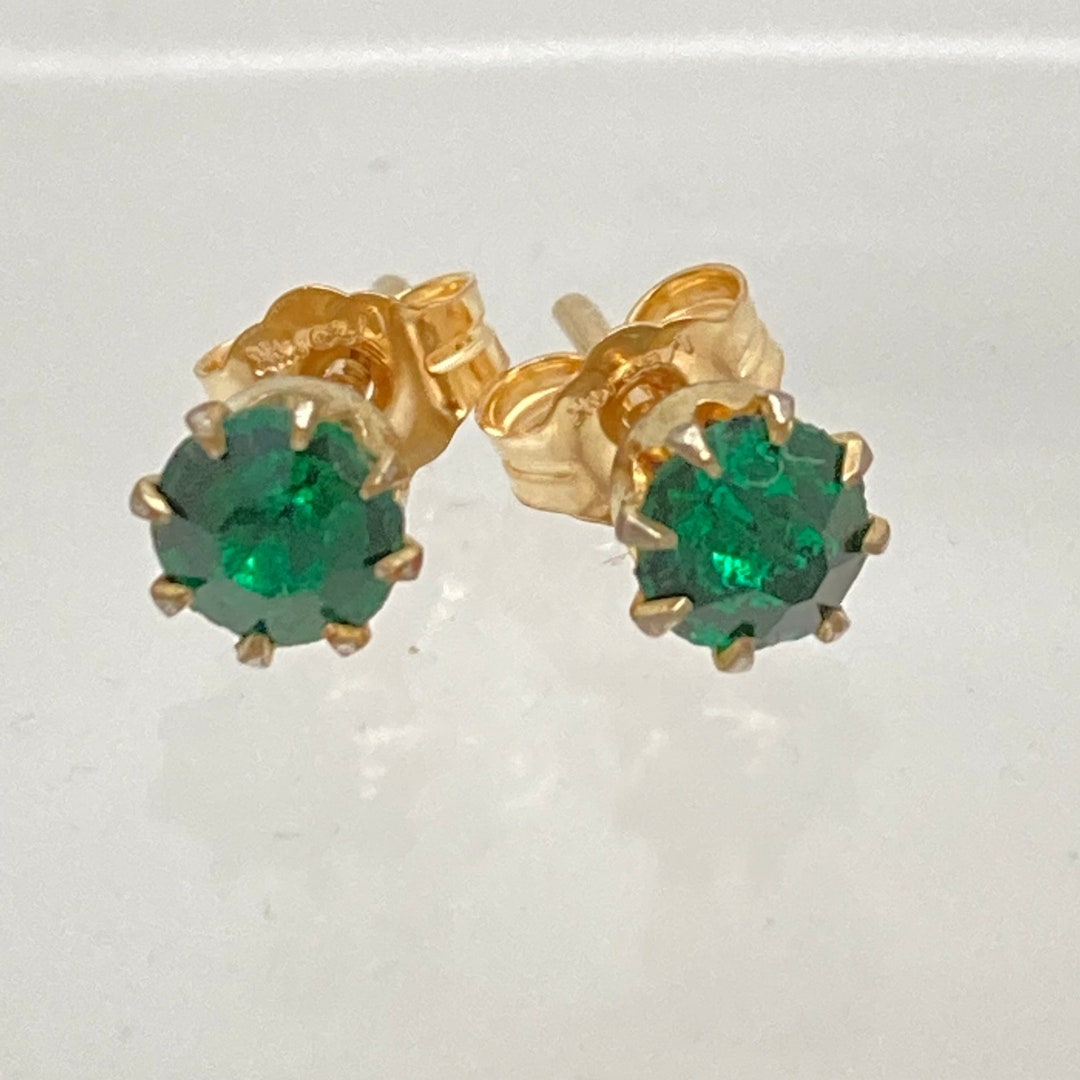 Green Stud Earrings 14K Gold Post Etsy