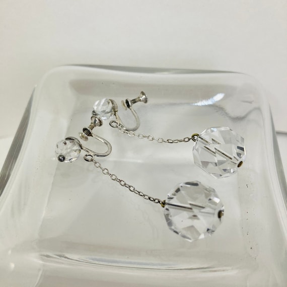 Sterling Silver Crystal Ball Earrings - Sterling Silver Screwback Earrings - Vintage Sterling Silver Earrings - Crystal Dangle Earrings
