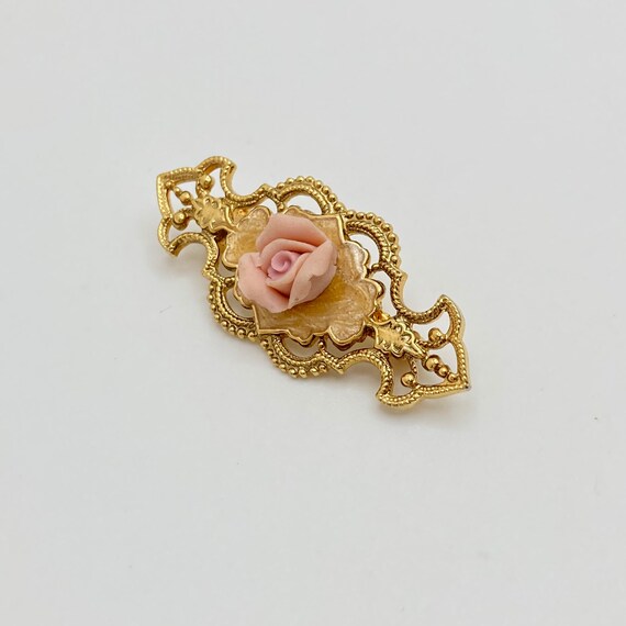 Ceramic Pink Rose Pin Victorian Style Rose Brooch … Gem