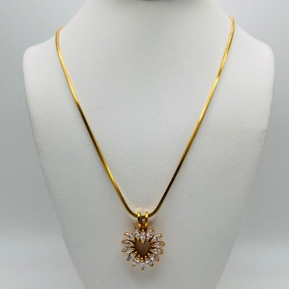 Clear Crystal Heart Pendant - Crystal Heart Necklace - gold tone heart pendant View 2