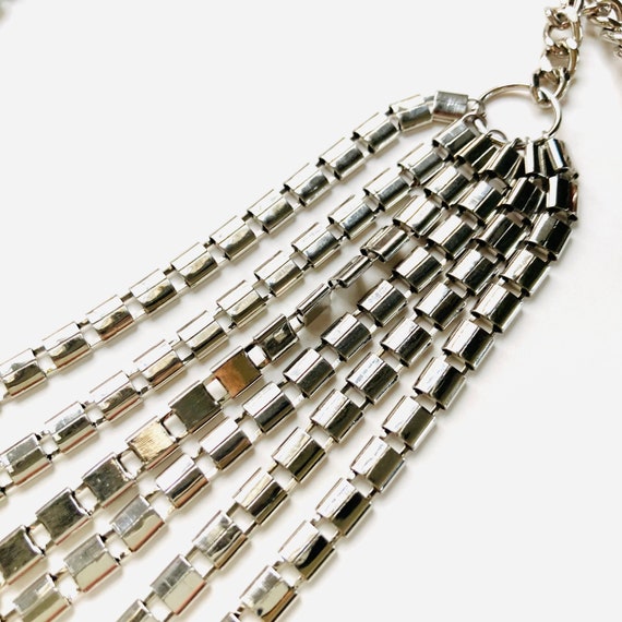 Multistrand Silver tone Necklace - Six strand Sil… - image 9