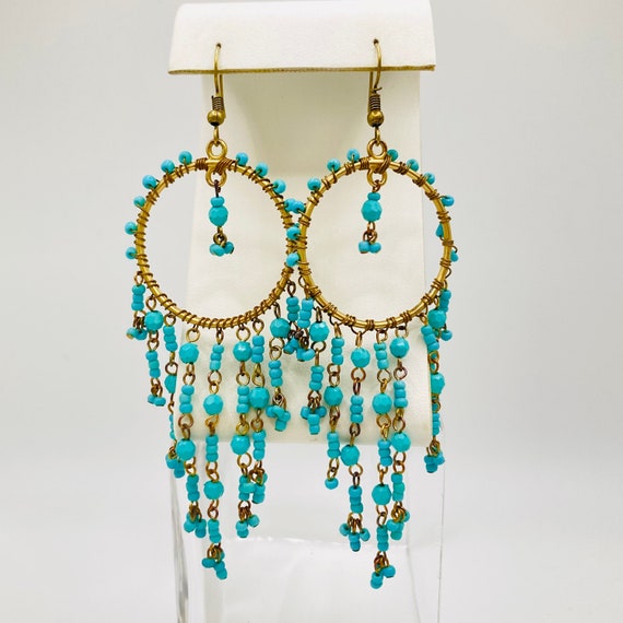 Turquoise Color Bead Earrings - Cyan Earrings - Aq