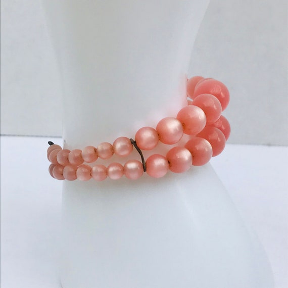 Vintage Pink Pearl Glass Bead Necklace Knotted Spacers Classic Jewelry Gift VivianJoel.com