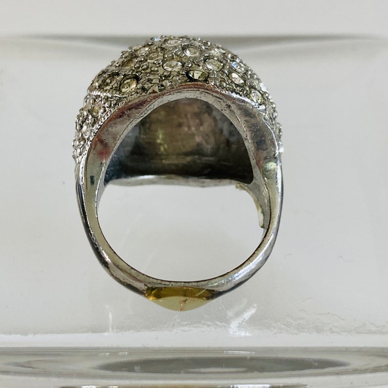 silver tone ring cocktail ring Size 7 Rhinestone Dome Ring vintage ring silver rhinestone ring large statement ring bling ring