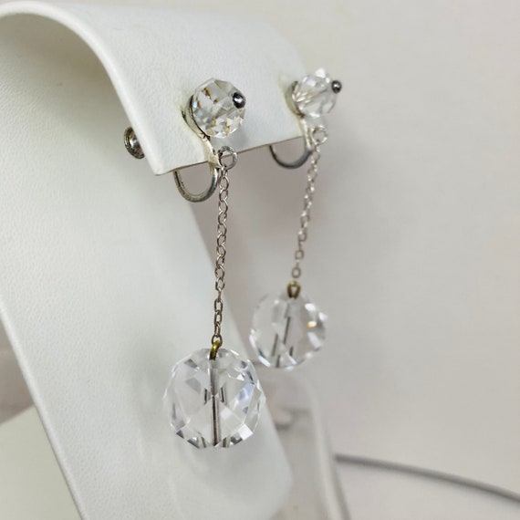 Sterling Silver Crystal Ball Earrings - Sterling Silver Screwback Earrings - Vintage Sterling Silver Earrings - Crystal Dangle Earrings View 4