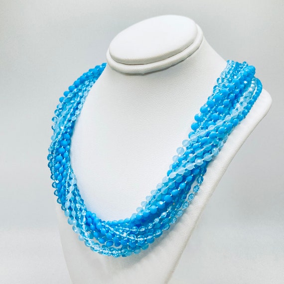 Blue Torsade Necklace - Vintage Blue Plastic Twis… - image 2