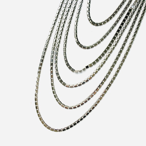 Multistrand Silver tone Necklace - Six strand Sil… - image 4