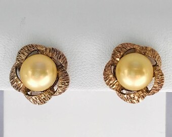 Pearly Clip On Earrings - Vintage Floral Motif Earrings