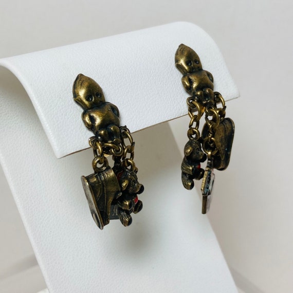 Vintage Baby Earrings - Bronze Baby Earrings - Ba… - image 3