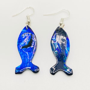 Indigo Mother of Pearl Fish Earrings - Purple Shell Fish Earrings - Blue fish earrings