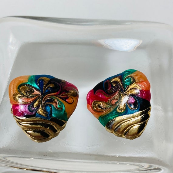 Multicolor Enamel Swirl Earrings - triangle earrings