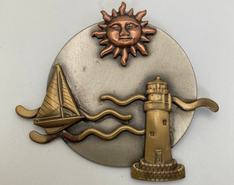 K & T Pin - Multicolor Metal Lighthouse Brooch - Seaside Pin